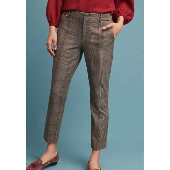 Anthropologie The Essential Slim Ankle Trousers Size 4 Plaid Zip Pockets - Picture 1 of 16